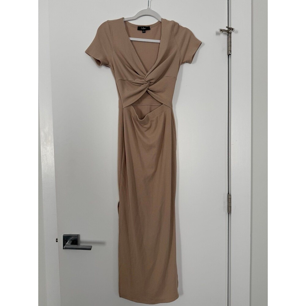 Lulus Beige Ribbed Cutout Knit Maxi Dress - Small